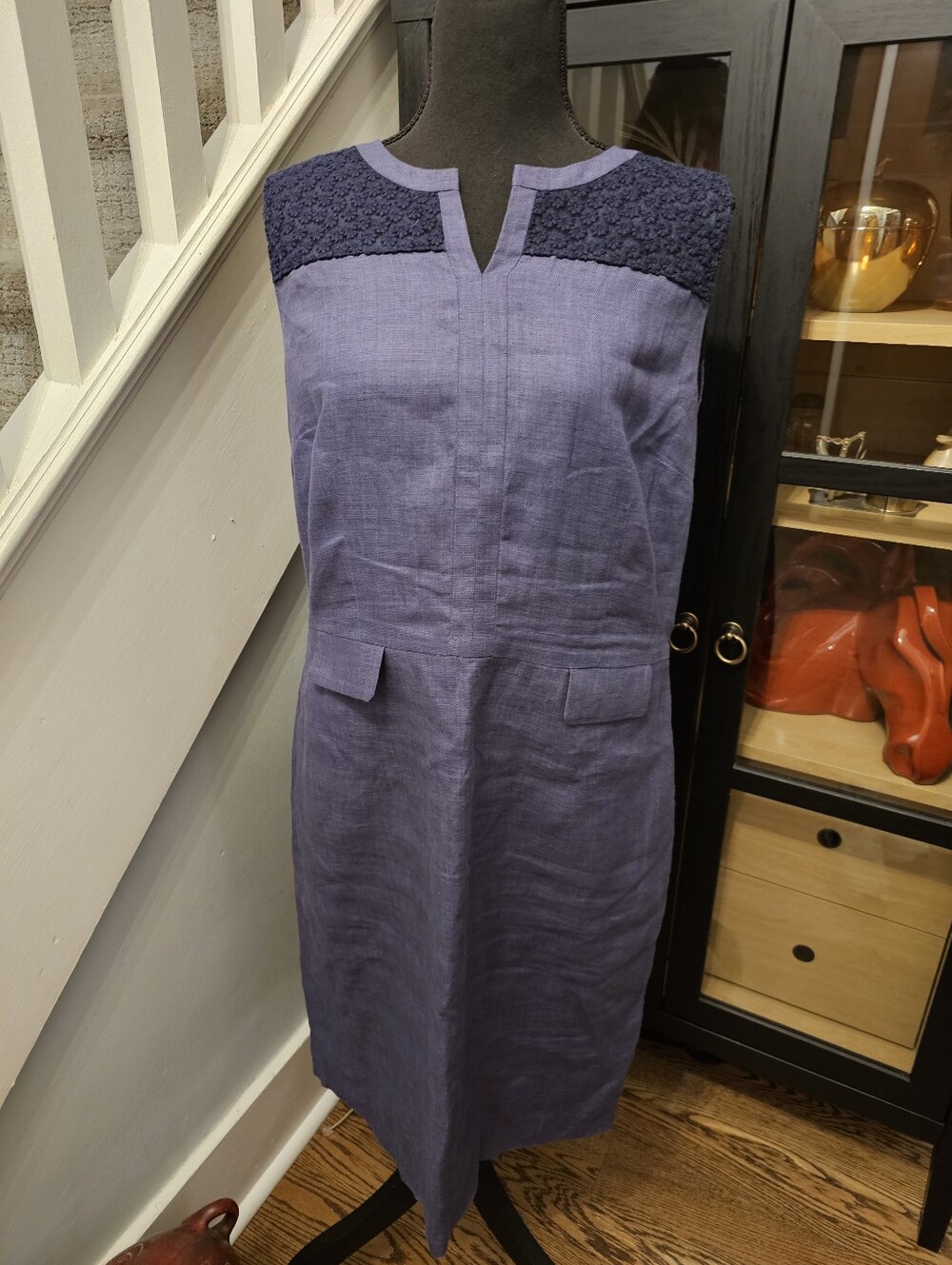 Brooks Brothers Sleeveless Blue Shift Dress with Crochet Yoke